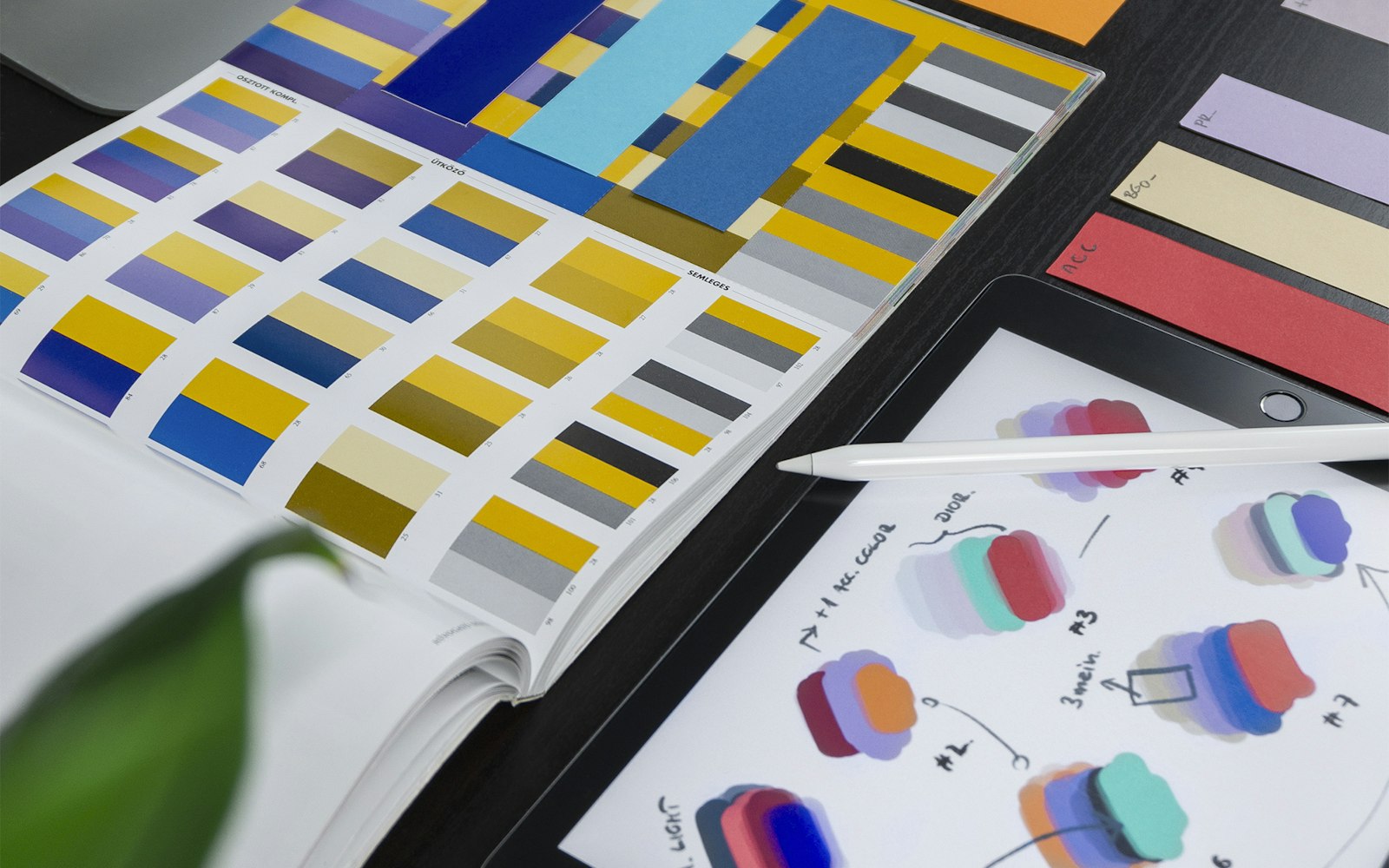 Color and brand design materials on a desk